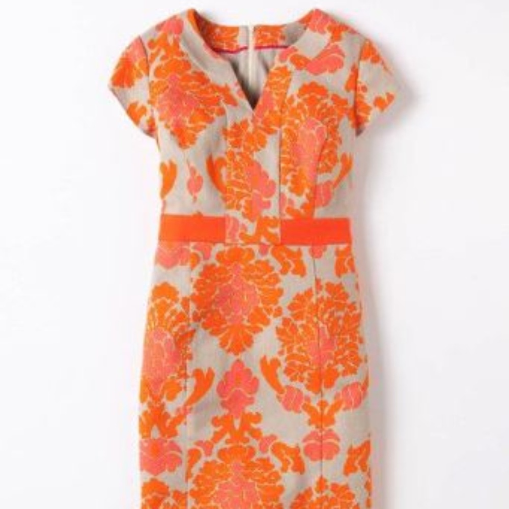 Boden Notch Neck Shift Dress Rare Orange Motif 10